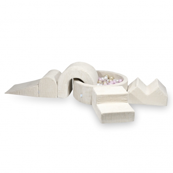 MiMii Schaumspielset XXL Cord ivory beige mit Bällebad 90x30 cm und 200 Bällen zum Gestalten