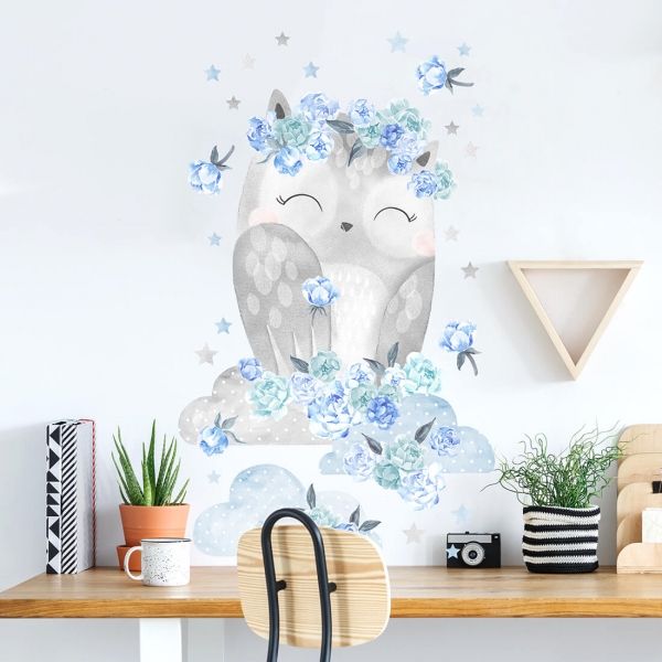 PASTELOWE LOVE XL Wandtattoo/-aufkleber Eule hellblau