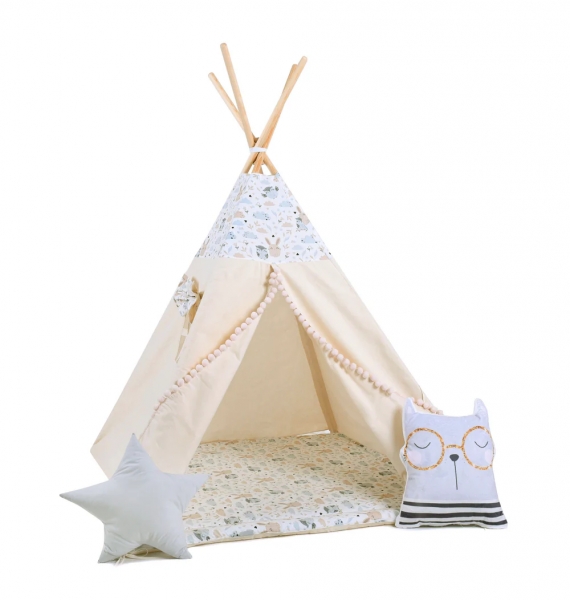 Design4Kids Tipi-Zelt M-Special Set Pastel Friends Dog - beige