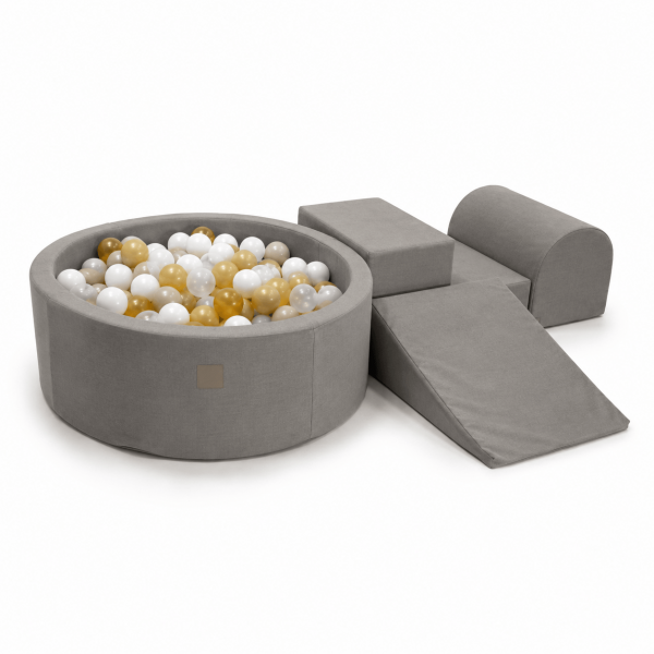 MeowBaby Schaumspielset Outzy mit Bällebad, 200 Bälle - eigene Farbauswahl - drift clay taupe