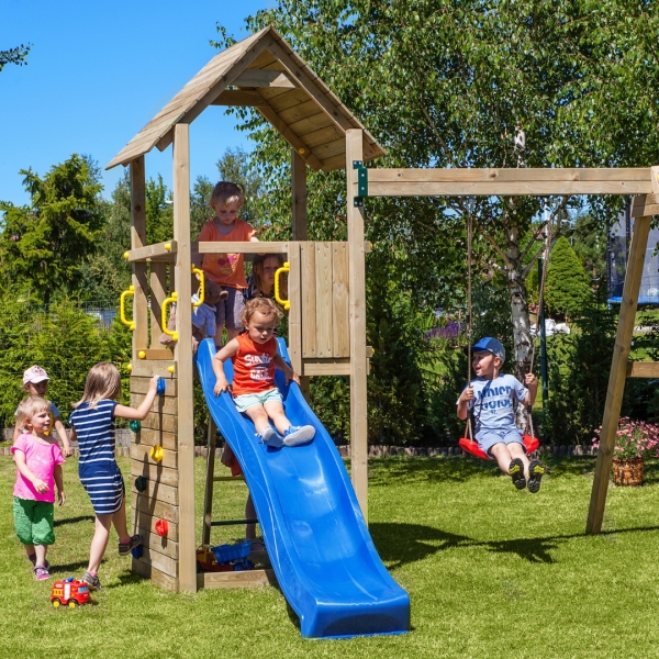 FUNGOO Spielturm CAROL 2 - Klettergerüst mit Rutsche, Kletterwand und Schaukel