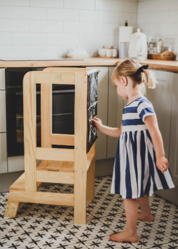 MeowBaby Lernturm / Küchenhelfer für Kinder mit Tafel - Naturholz