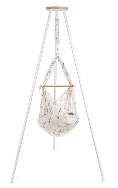 NONOMO Federwiegen-Set Baby Classic mit Kunstfaser-Matratze &amp; Gestell TIPI weiß - Cherry Blossom