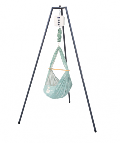 QOOKIE Swing Federwiege mit Motor Cube und Gestell anthrazit - Floral mint