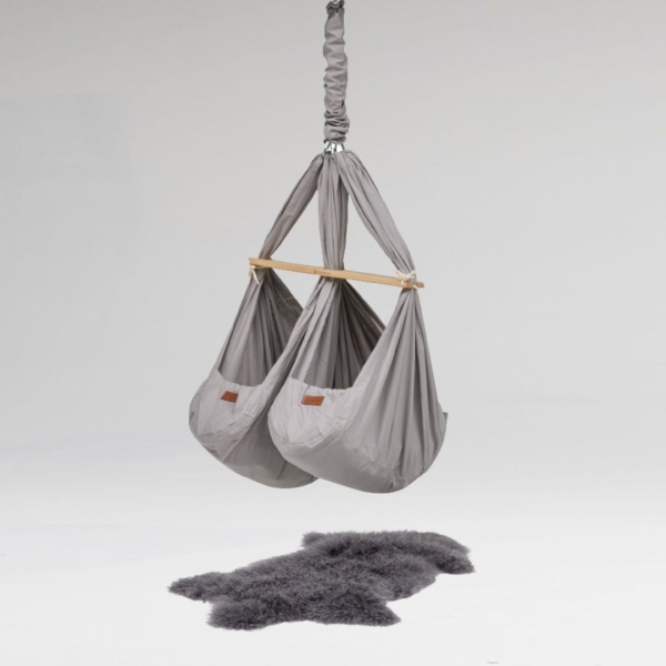 LIBAMARA Federwiege Zwillinge mit Deckenbefestigung - lichtgrau