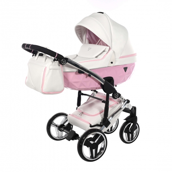 JUNAMA Kombi Kinderwagen CANDY 01 2.0 - weiß/pink