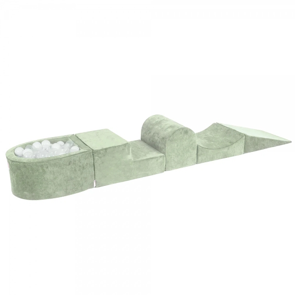 MeowBaby Schaumspielset Velvet Salbeigrün mit Bällebad, 100 Bälle - eigene Farbauswahl