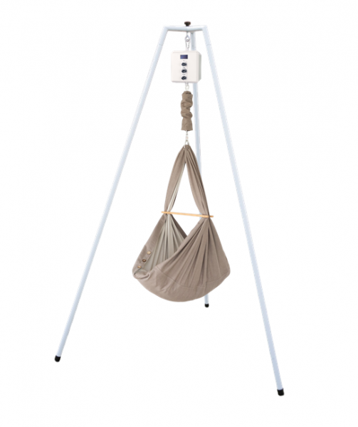 QOOKIE Swing Federwiege mit Motor Cube und Gestell weiß - mokka