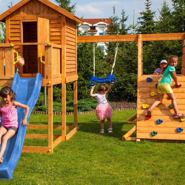 FUNGOO My House Spider+ - Klettergerüst mit Schaukel, Kletterwand und Rutsche
