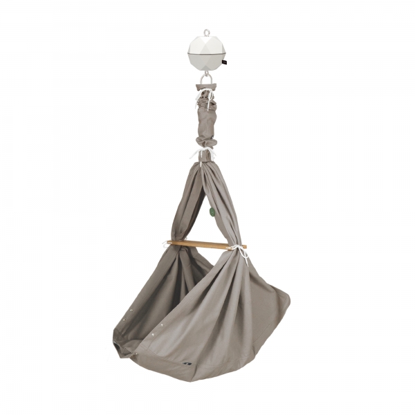 PAULI &amp; CO Federwiegen Motor Pure-Set Baby Premium &amp; Deckenbefestigung - Natur Mausgrau