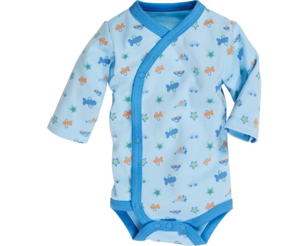 Schnizler Baby - Wickelbody Jungen Allover Langarm blau Gr. 56