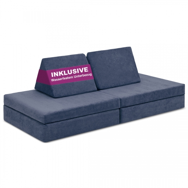 LINODINO Spielsofa Chenille Abenteuerplatz - Drachenschuppen Blau