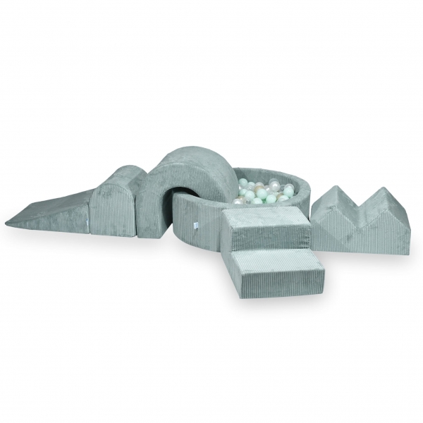 MiMii Schaumspielset XXL Cord sage mint mit Bällebad 90x30 cm und 200 Bällen zum Gestalten