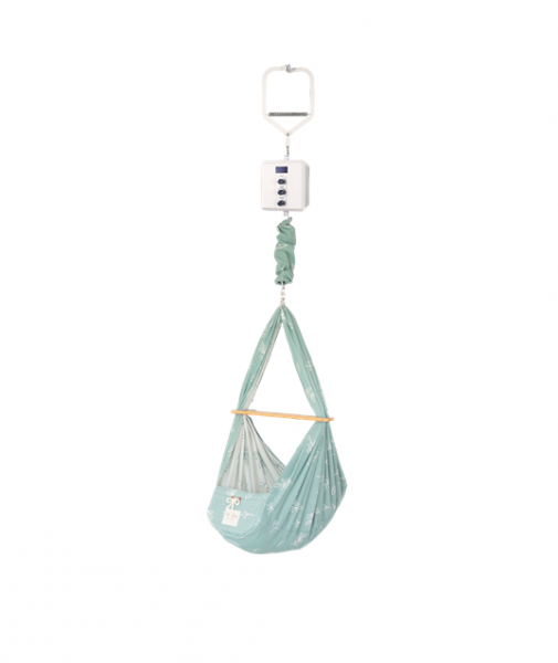 QOOKIE Swing Federwiege mit Motor Cube und Türrahmenklammer - Floral mint
