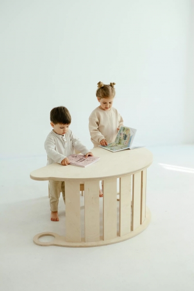 BabyWood Balancewippe/Rocker mit Tischplatte + Stuhl M - weiß