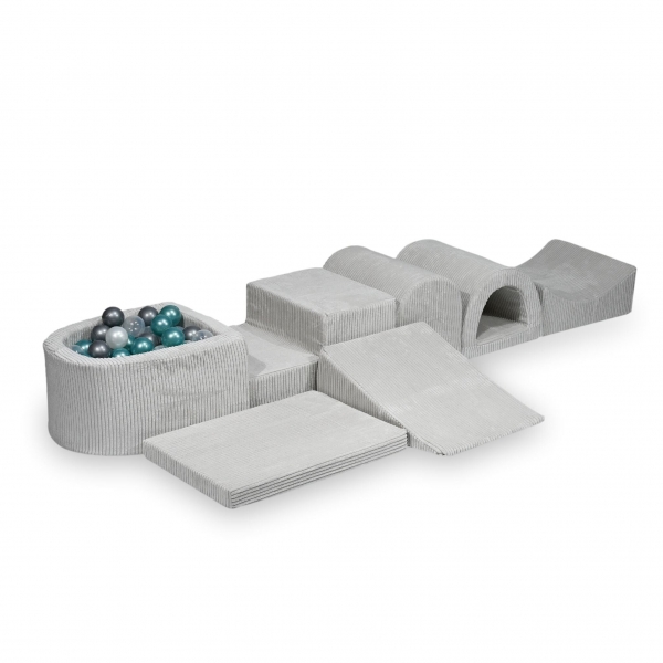 MiMii Schaumspielset XXL Cord ash grey mit Bällebad und 100 Bälle zum selber Gestalten