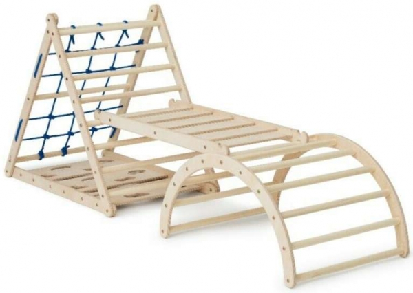 Kletterling Lemurenling Set - dreiseitiges Kletterdreieck mit Nylonseil, Rutsche und Bogen