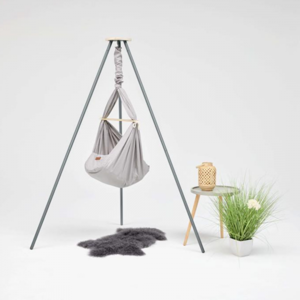 LIBAMARA Federwiege mit Kunstfasermatratze &amp; Gestell TriPod anthrazit - lichtgrau