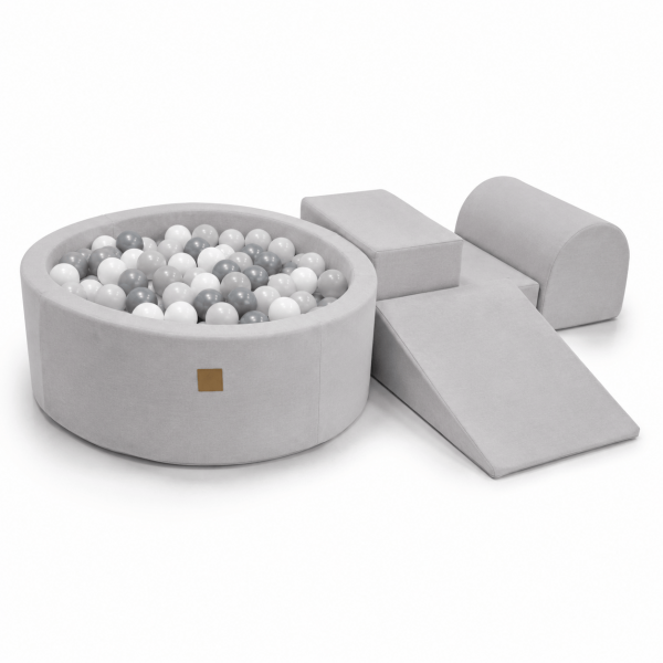 MeowBaby Schaumspielset Outzy mit Bällebad, 200 Bälle - eigene Farbauswahl - feather fog gray