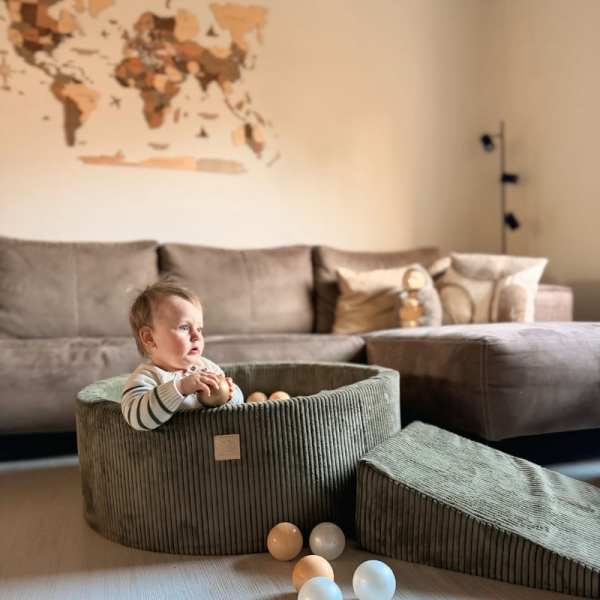 MeowBaby Schaumspielset Ästhetik Cord khaki mit Bällebad und 200 Bälle