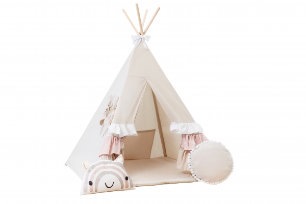 Design4Kids Tipi-Zelt XL-Set Cute Frills - beige