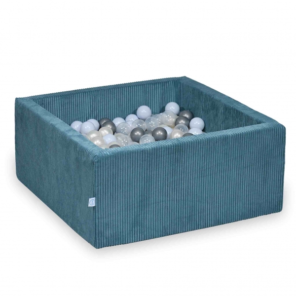 MiMii Bällebad 90x90x40cm Cord smoky blue mit 400 Bällen zum selber Gestalten nach Wunsch