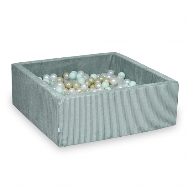 MiMii Bällebad 110x110x40cm Cord sage mint mit 600 Bällen zum selber Gestalten nach Wunsch
