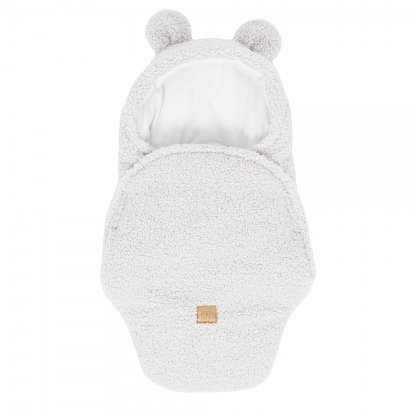 MeowBaby Einschlagdecke Cord mit Bärenohren Bearly - creme/weiß