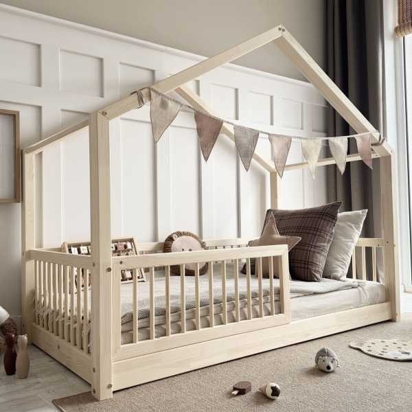 Design4kids Hausbett Hobe Komfort - 190x90 Naturholz (1cm Füße)
