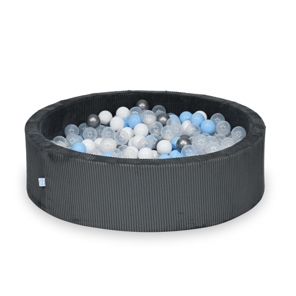 MiMii Bällebad 110x30cm Cord graphite grey mit 400 Bällen zum selber Gestalten nach Wunsch