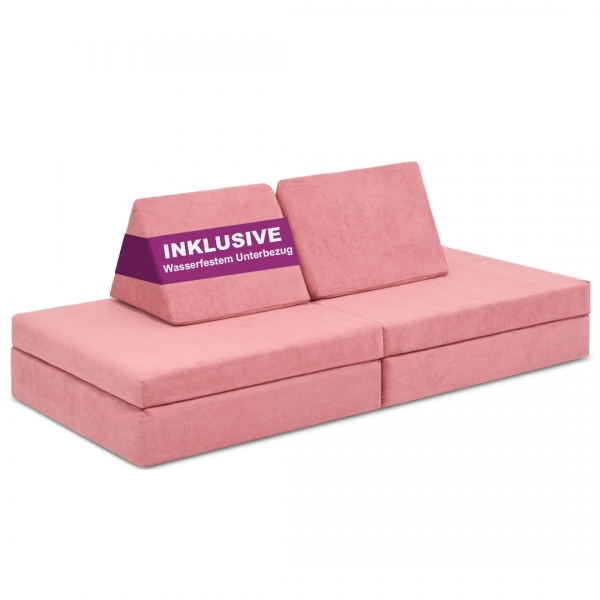 LINODINO Spielsofa Chenille Abenteuerplatz - Korallenrosa