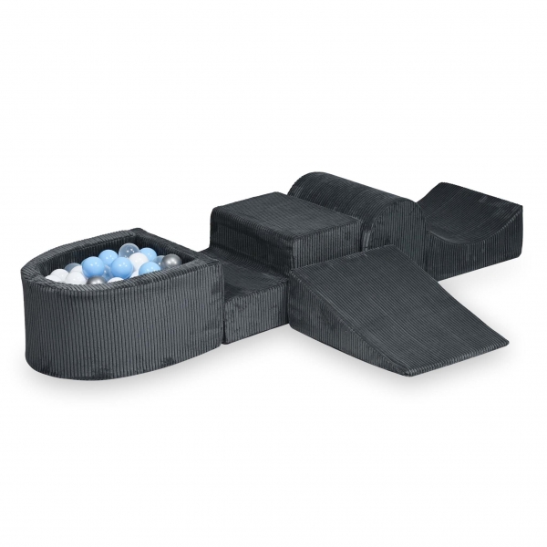 MiMii Schaumspielset I Cord graphite grey mit Bällebad und 100 Bälle zum selber Gestalten