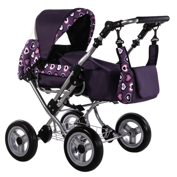 ZEKIWA Puppenwagen Zeki de luxe Herzen Violett
