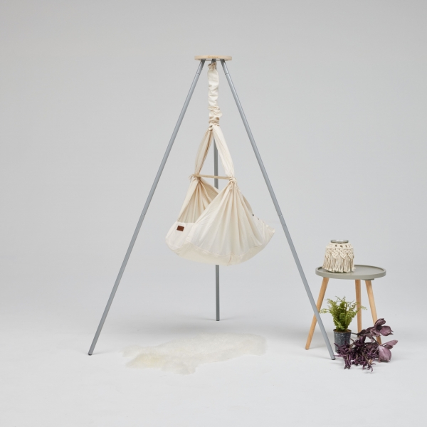 LIBAMARA Federwiege mit Kapok-Matratze &amp; Gestell TriPod moonstone - natur