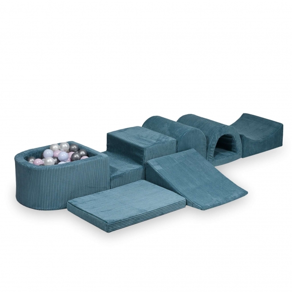MiMii Schaumspielset XXL Cord smoky blue mit Bällebad und 100 Bälle zum selber Gestalten