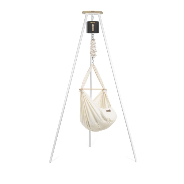 NONOMO Federwiegen Motor MOVE-Set anthrazit Baby Classic &amp; Gestell TIPI weiß - natur