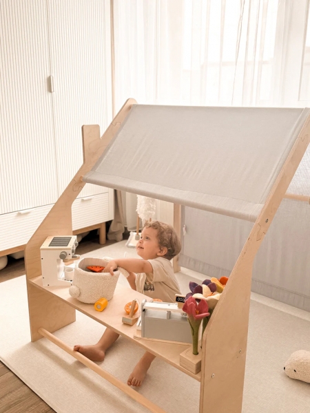 MeowBaby Spielhaus/Kaufladen natur mit blauem Dach