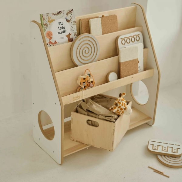 BabyWood Montessori 2-in-1 Bücherregal aus Holz für Bücher und Spielzeug