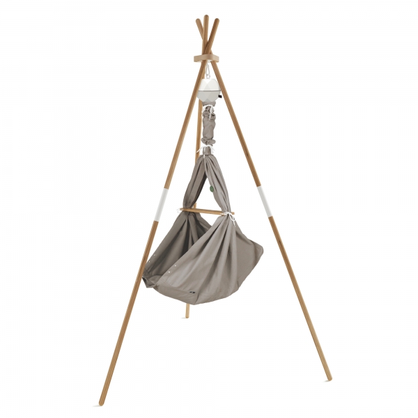 PAULI &amp; CO Federwiegen Motor Pure-Set Baby Premium &amp; Gestell Tripod natur/weiß - Natur Mausgrau