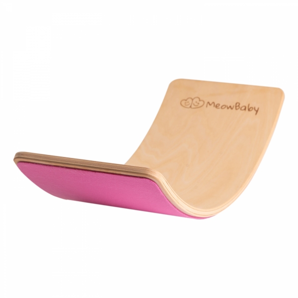 MeowBaby Balance Board pink mit Filz 80x30 cm aus Holz für Kinder, bis 200 kg