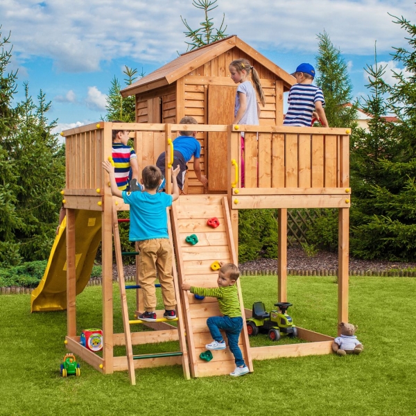 FUNGOO My Side Step On - Spielhaus mit Rutsche und Kletterwand