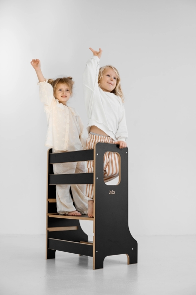 BabyWood Küchenhelfer/Lernturm SLIM M Double - schwarz