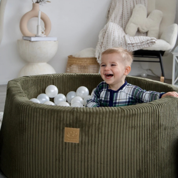 MeowBaby Bällebad Ästhetik Cord 90x30cm khaki mit 200 Bällen zum selber Gestalten
