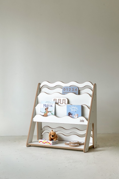 BabyWood Montessori Regal für Bücher und Spielzeug WAVE M - Weiß
