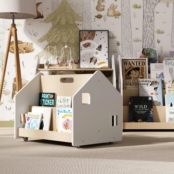 BusyKids Montessori doppelseitiges Bücherregal für Kinder - weiß