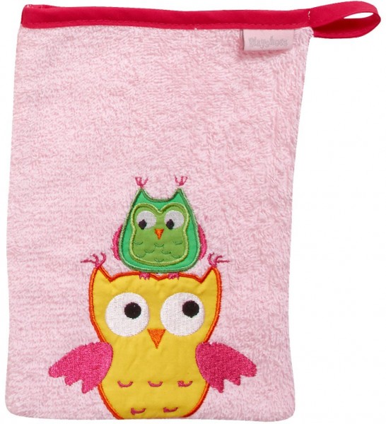 Playshoes Frottee-Waschhandschuh Eule, rosa