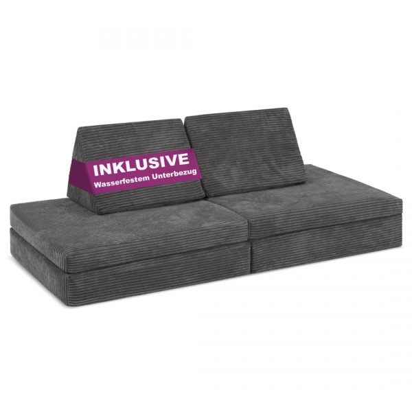 LINODINO Spielsofa Cord Spielparadies - Nashorn Grau