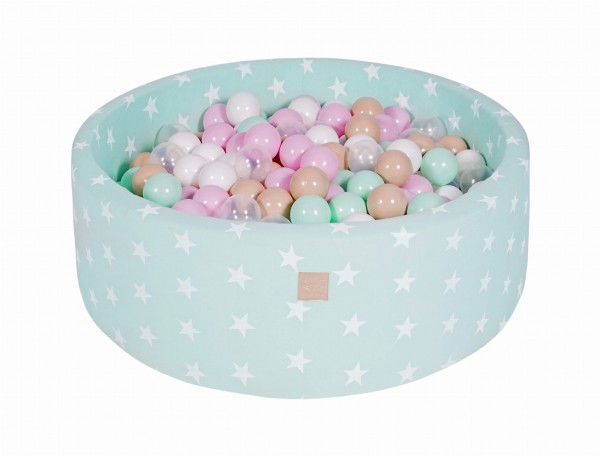 MeowBaby Bällebad 90x30cm mint Sterne (mint/beige/ransparent/weiß/rosa)