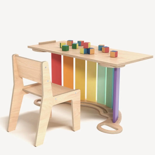 BusyKids Set - Wippe mit doppelseitigen Brett &amp; Stuhl - Regenbogenfarben