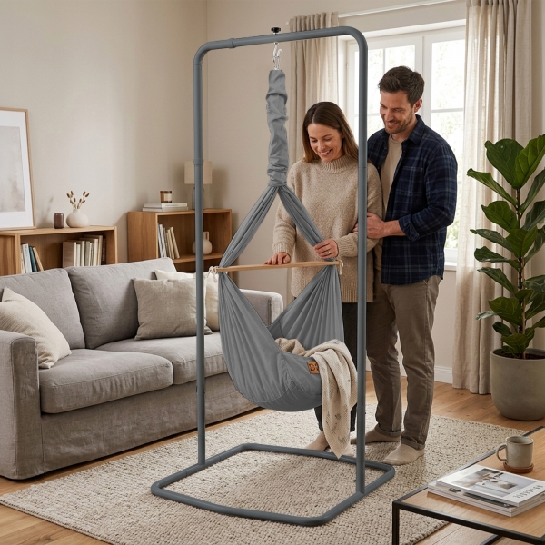 Design4Kids Federwiege Baby Classic, Bio-Baumwolle mit Komfort-Gestell anthrazit - grau